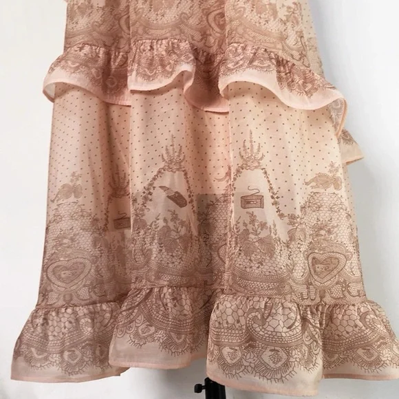 Stunning Designer Pink Chiffon Lace Pearl Maxi Dress